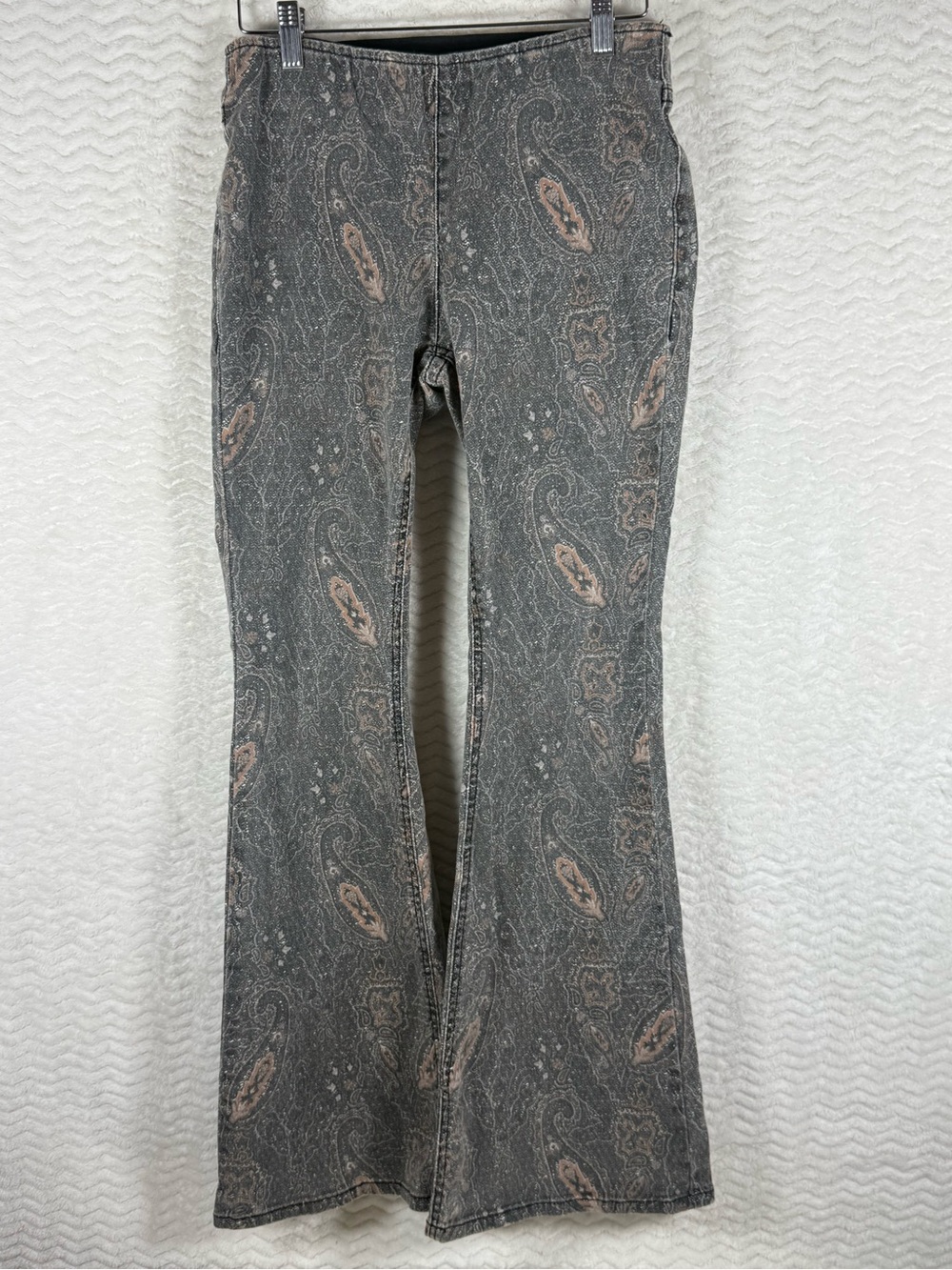 Rock & Roll Denim Bargain Bell Pull-On Flare Jeans - Gray with Pink Accents